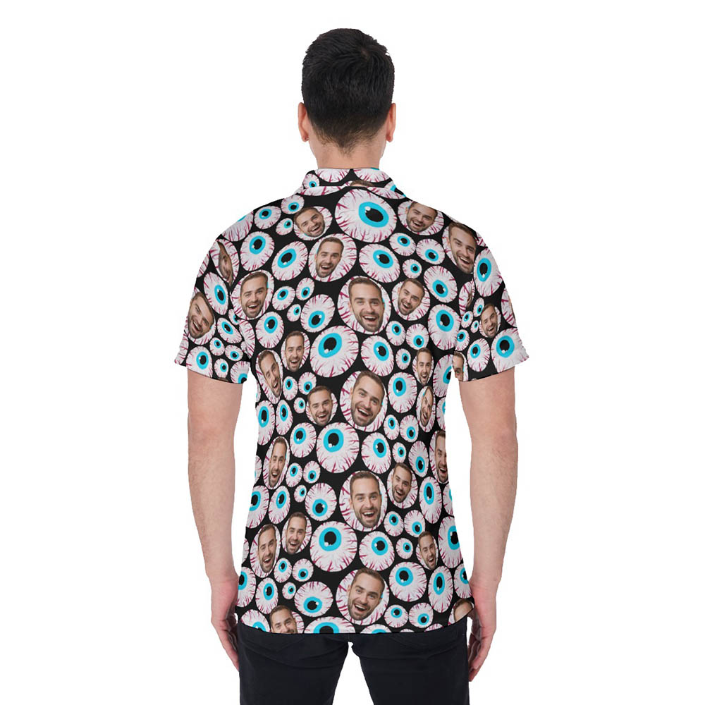 Funny Custom Face Halloween Eyeballs Hawaiian Polo Shirt For Men