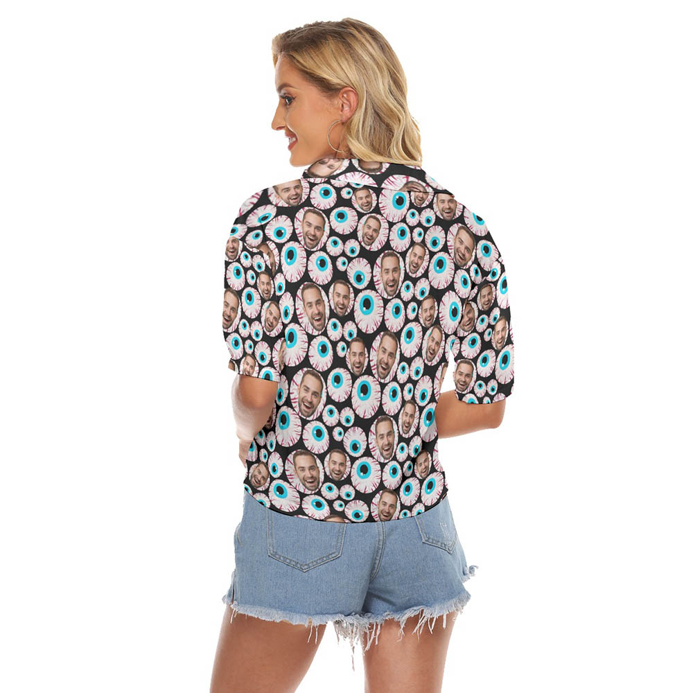 Halloween Eyeballs Custom Face Hawaiian Crop Top Shirt For Women