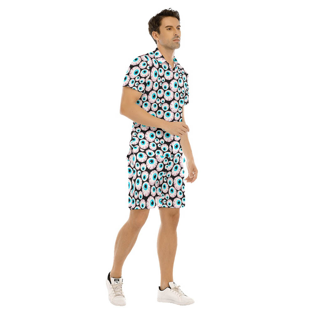 Set Creepy Eyeballs Halloween Hawaiian Shirt And Shorts For Men