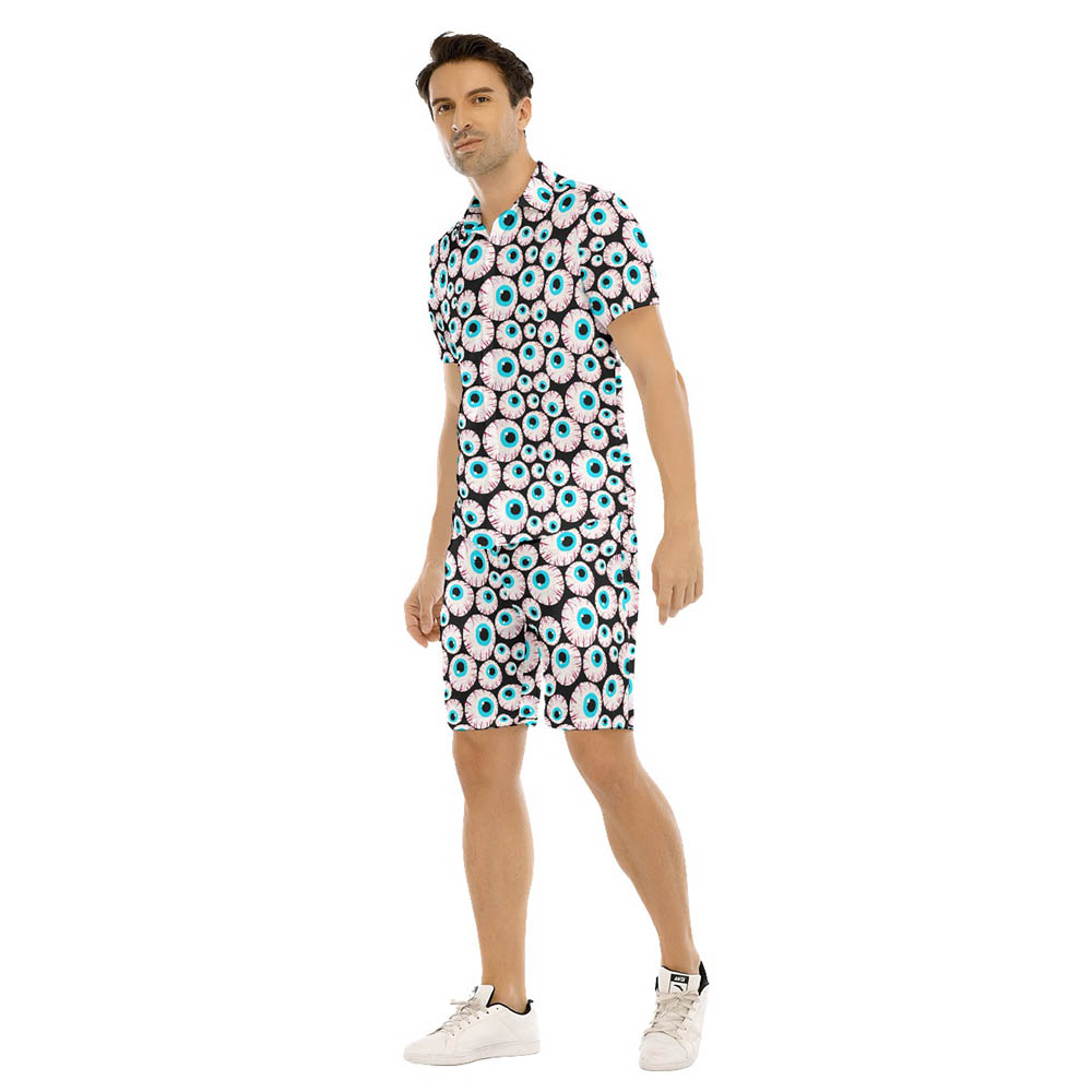 Set Creepy Eyeballs Halloween Hawaiian Shirt And Shorts For Men