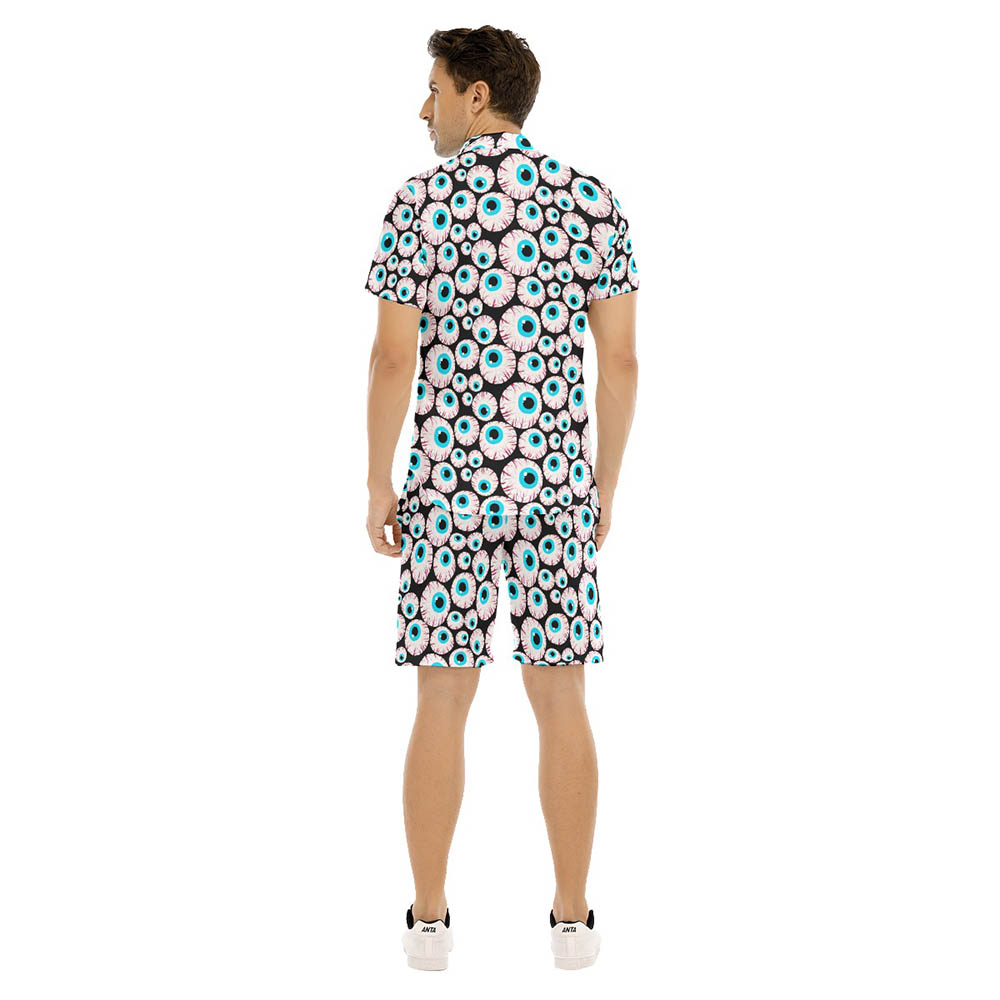 Set Creepy Eyeballs Halloween Hawaiian Shirt And Shorts For Men