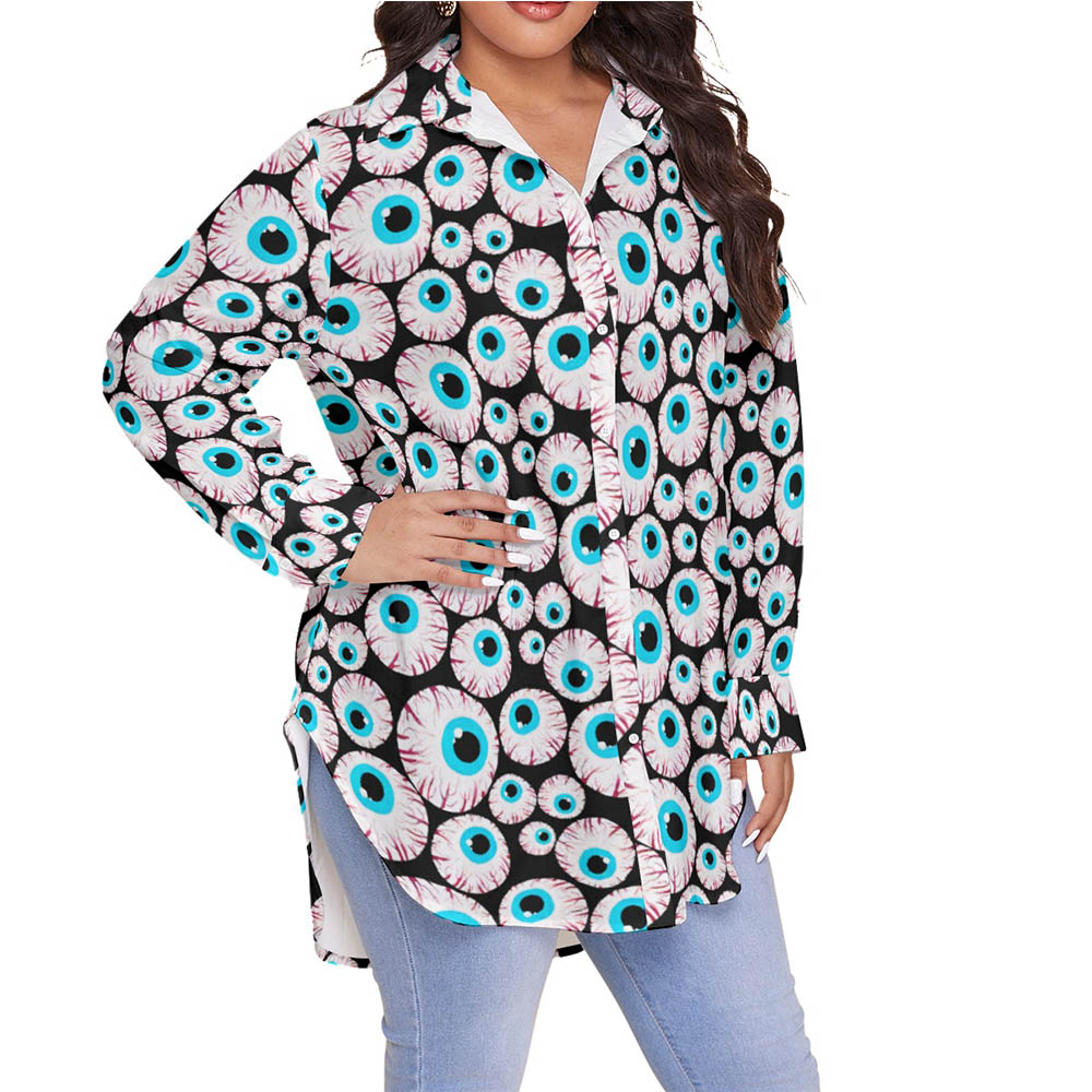 Creepy Eyeballs Halloween Hawaiian Plus Size Shirt For Women