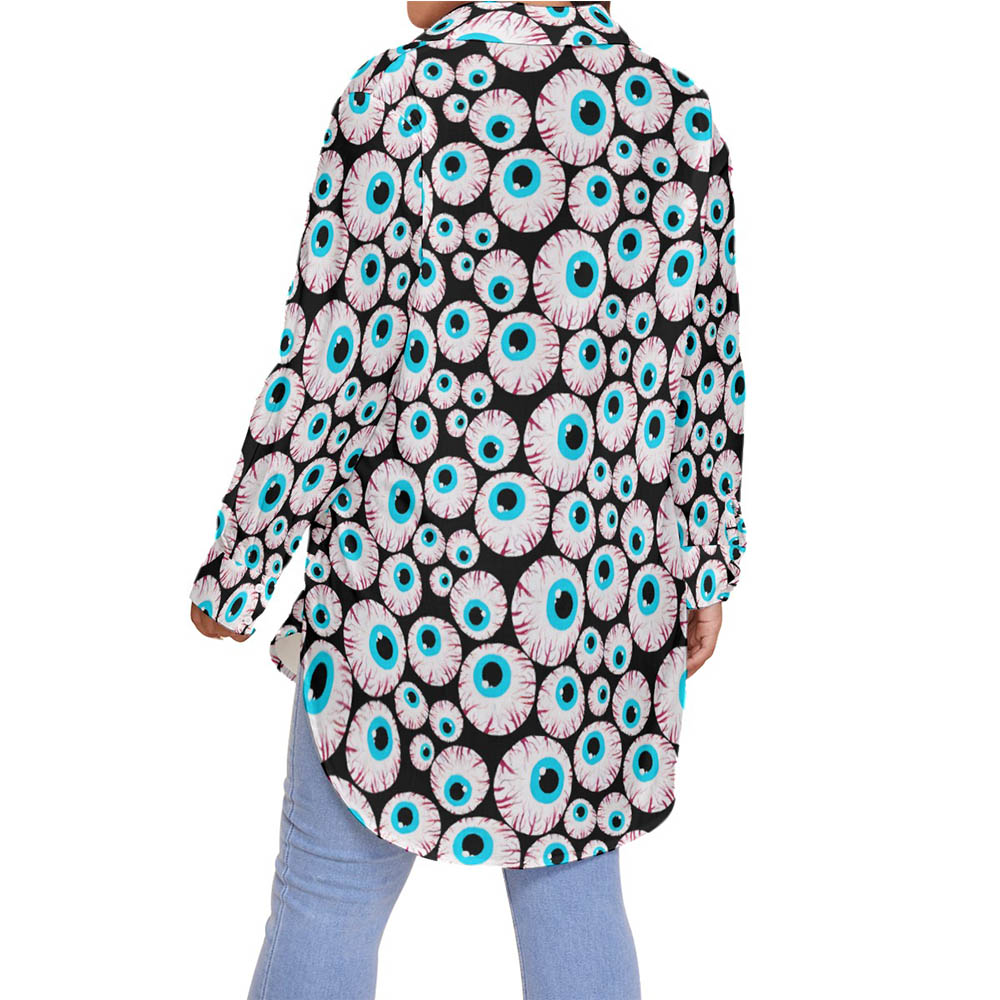Creepy Eyeballs Halloween Hawaiian Plus Size Shirt For Women