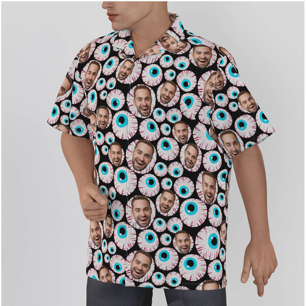 Creepy Eyeballs Custom Face Halloween Hawaiian Shirt For Men