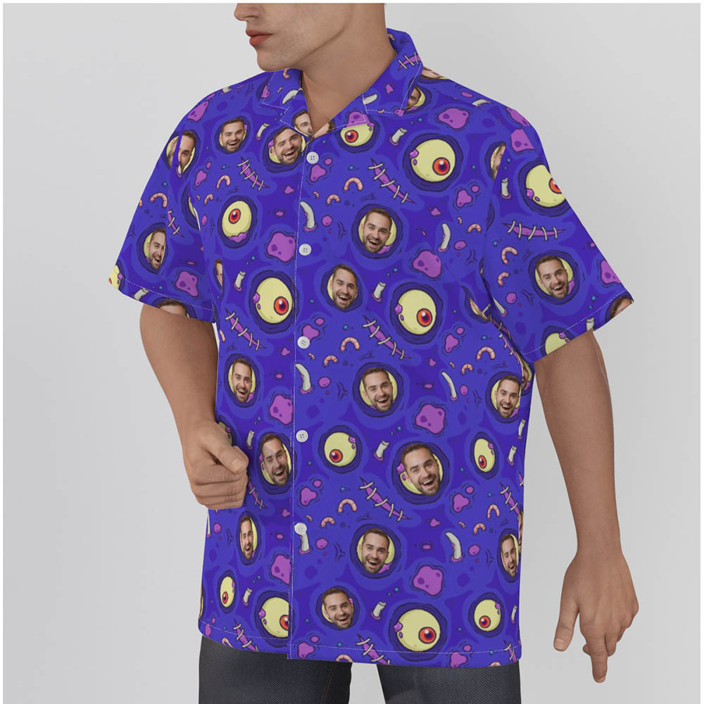 Funny Custom Face Creepy Zombie Halloween Men's Hawaiian Shirt