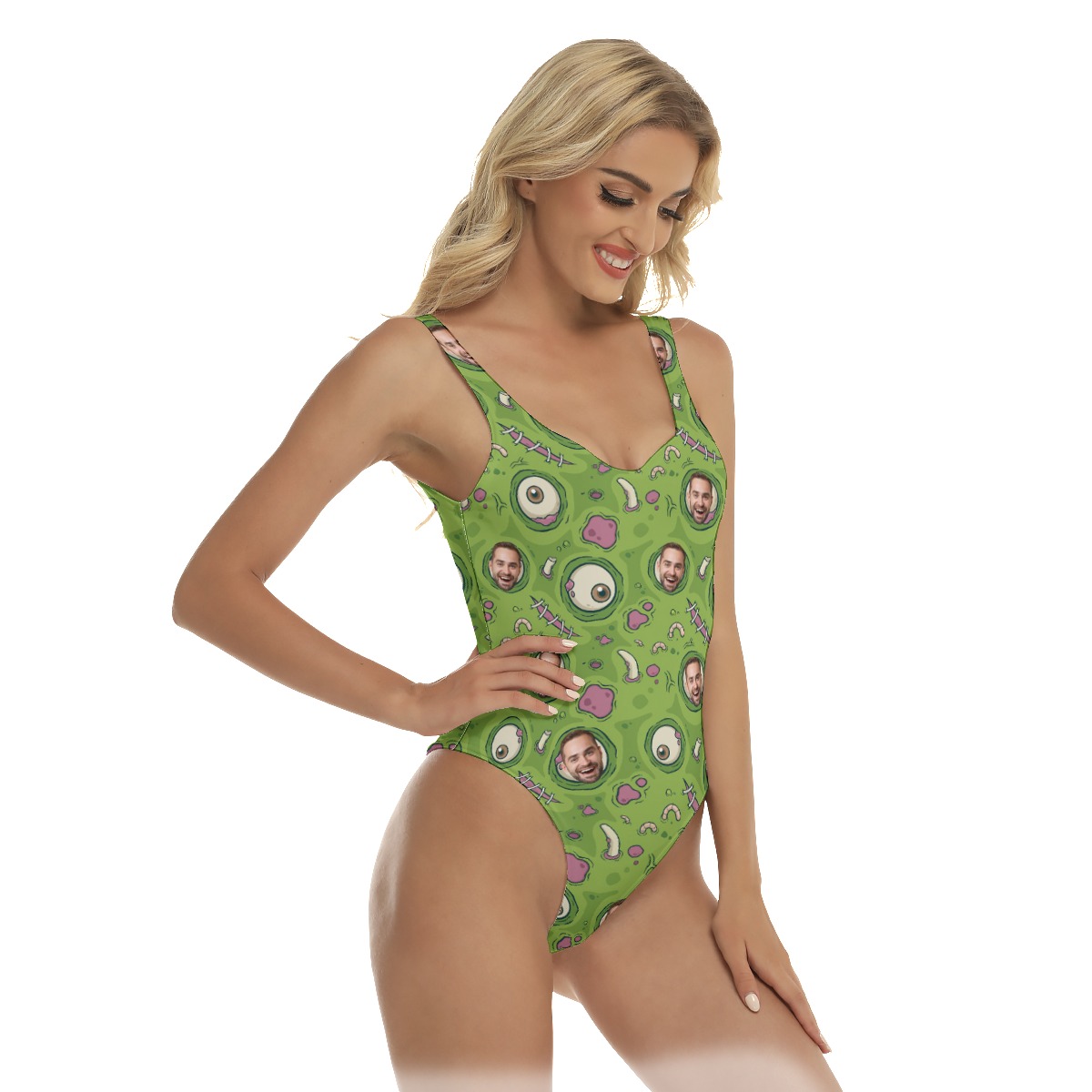 Funny Halloween Creepy Zombie Skin Custom Face Hawaiian Swimsuit