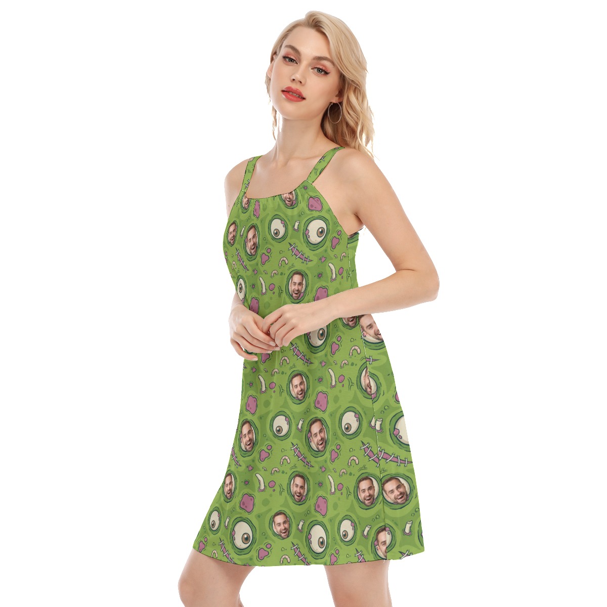 Creepy Zombie Skin Hawaiian Cami Dress With Custom Face