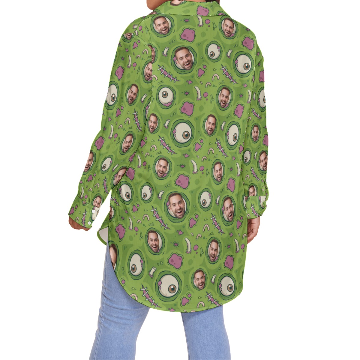Funny Custom Face Creepy Zombie Skin Hawaiian Plus Size Shirt For Women