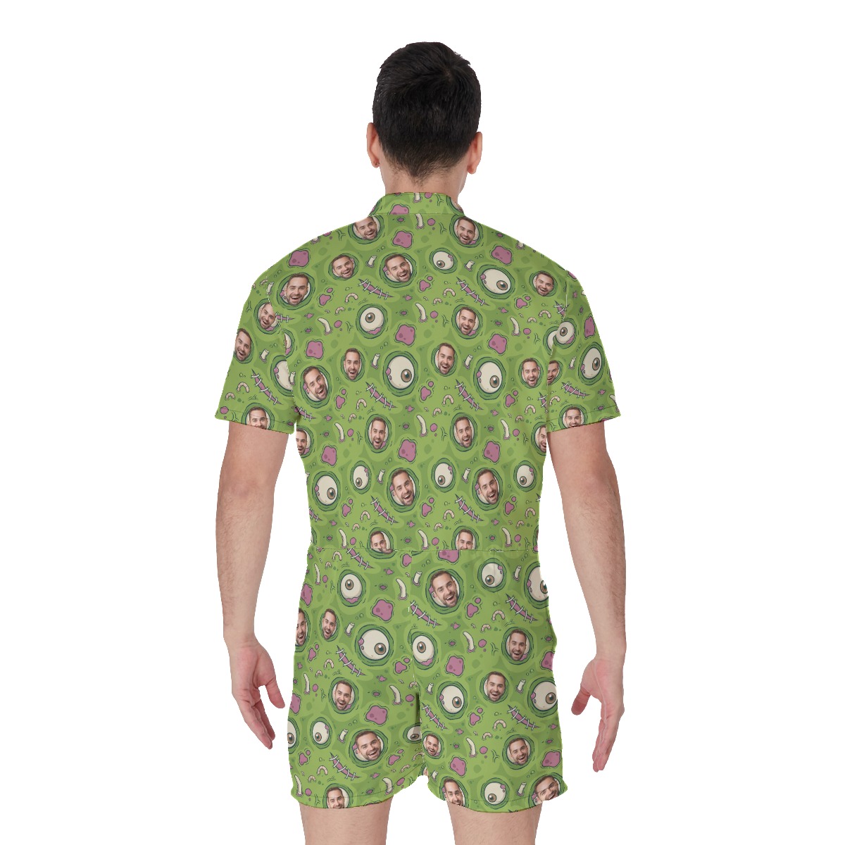 Funny Custom Face Zombie Skin Halloween Men's Hawaiian Romper