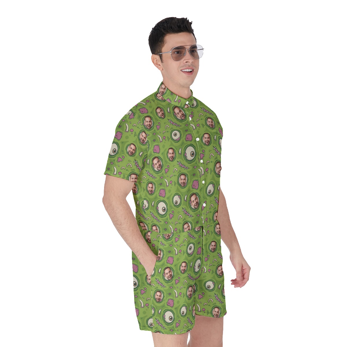 Funny Custom Face Zombie Skin Halloween Men's Hawaiian Romper