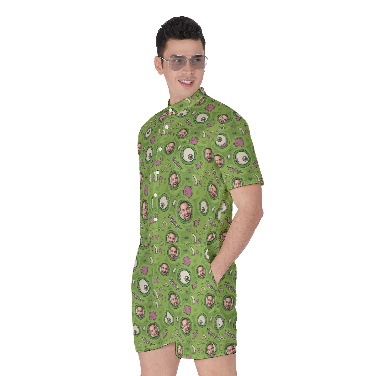 Funny Custom Face Zombie Skin Halloween Men's Hawaiian Romper
