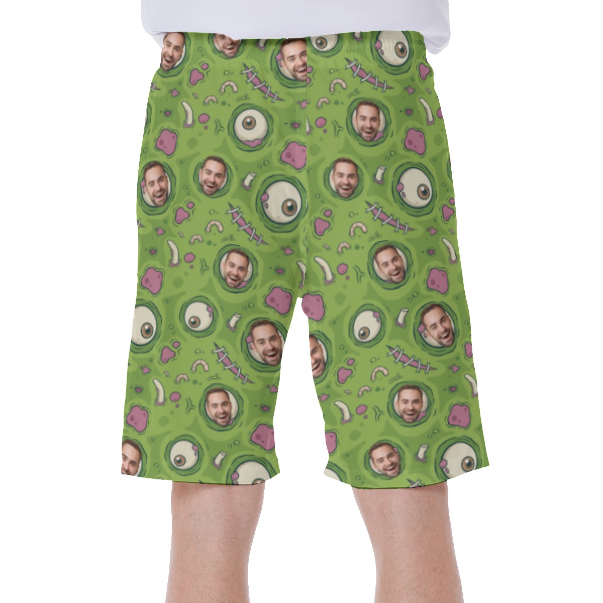 Funny Creepy Zombie Skin Halloween Hawaiian Swim Trunks With Custom Face