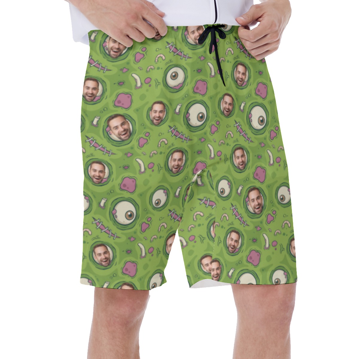 Funny Creepy Zombie Skin Halloween Hawaiian Swim Trunks With Custom Face