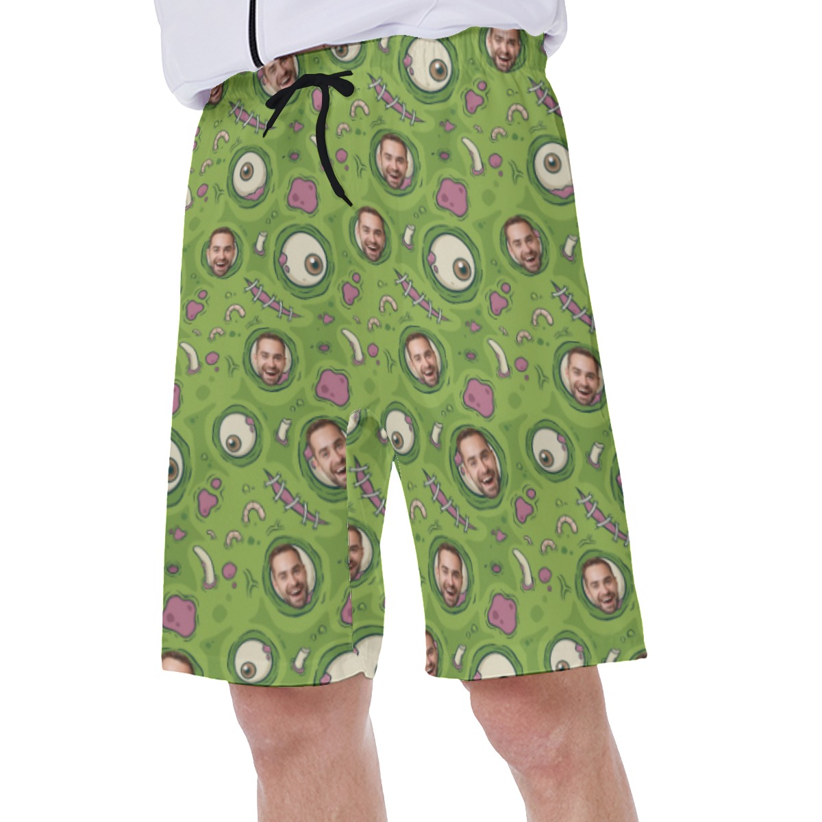 Funny Creepy Zombie Skin Halloween Hawaiian Swim Trunks With Custom Face