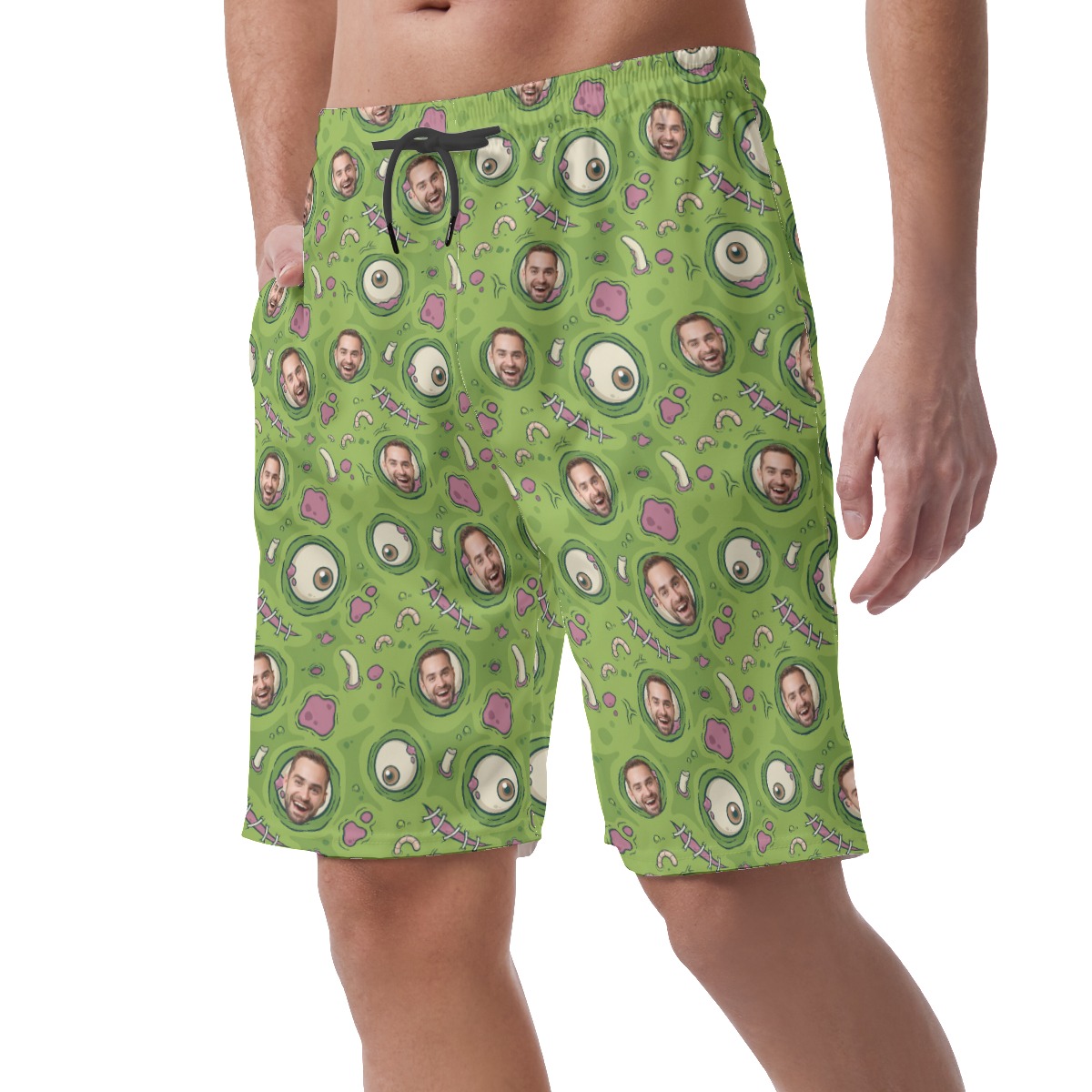 Funny Creepy Zombie Skin Hawaiian Men's Shorts With Custom Face