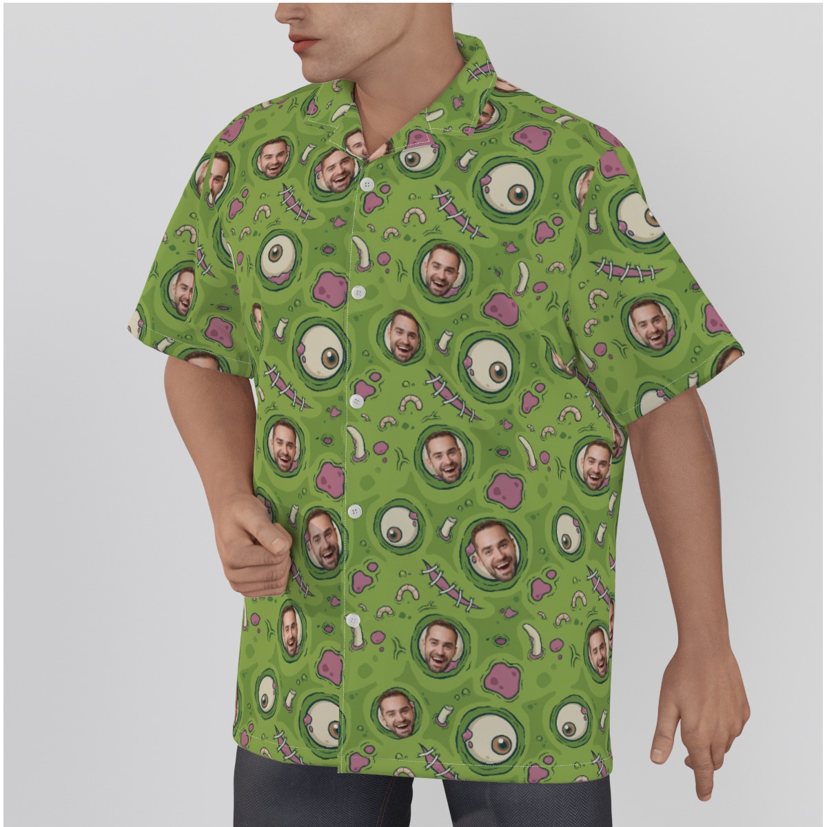 Creepy Zombie Skin Custom Face Green Men's Hawaiian Shirt