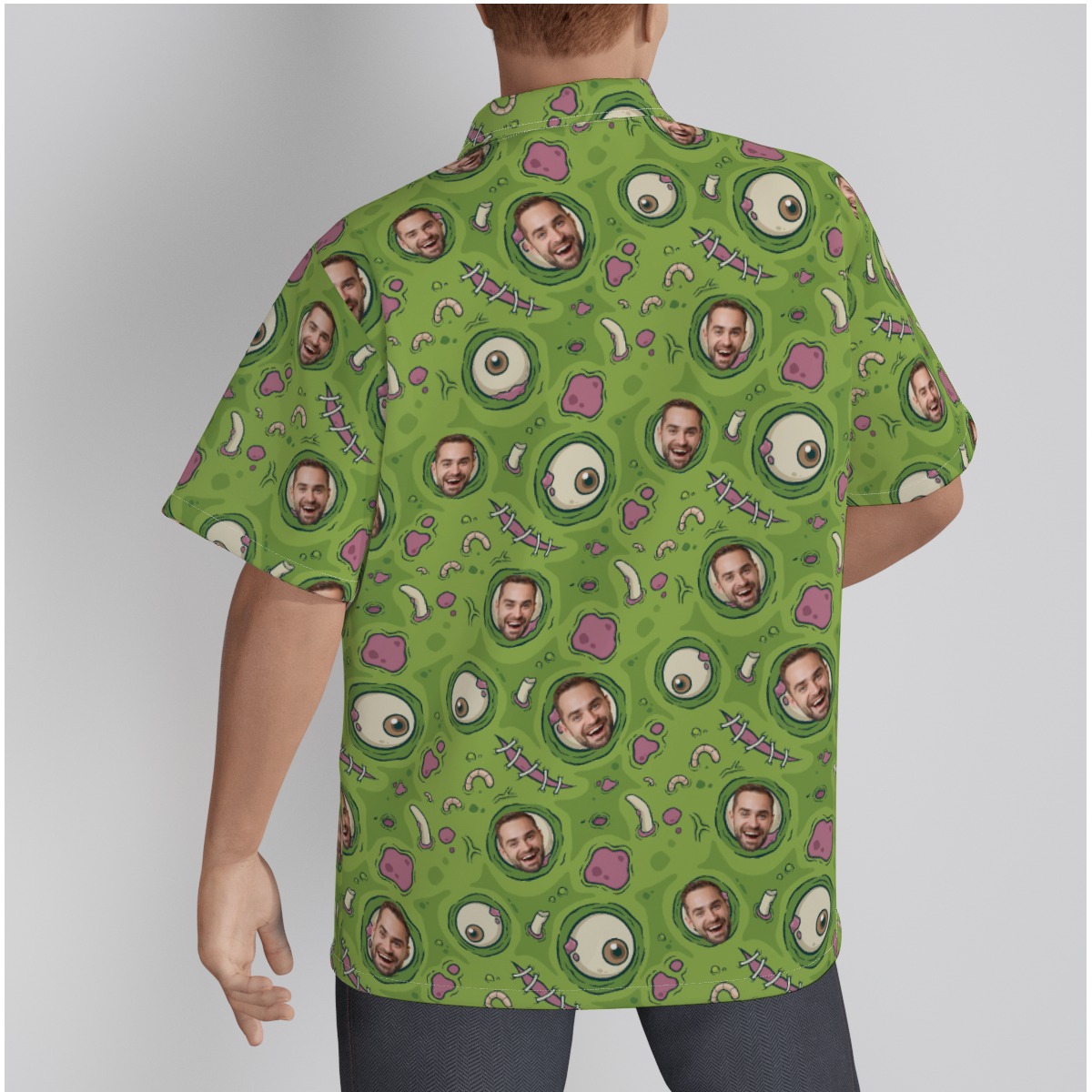 Creepy Zombie Skin Custom Face Green Men's Hawaiian Shirt