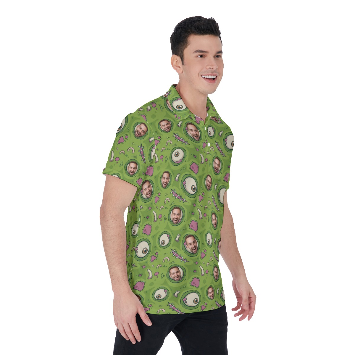 Funny Custom Face Creepy Zombie Skin Hawaiian Polo Shirt