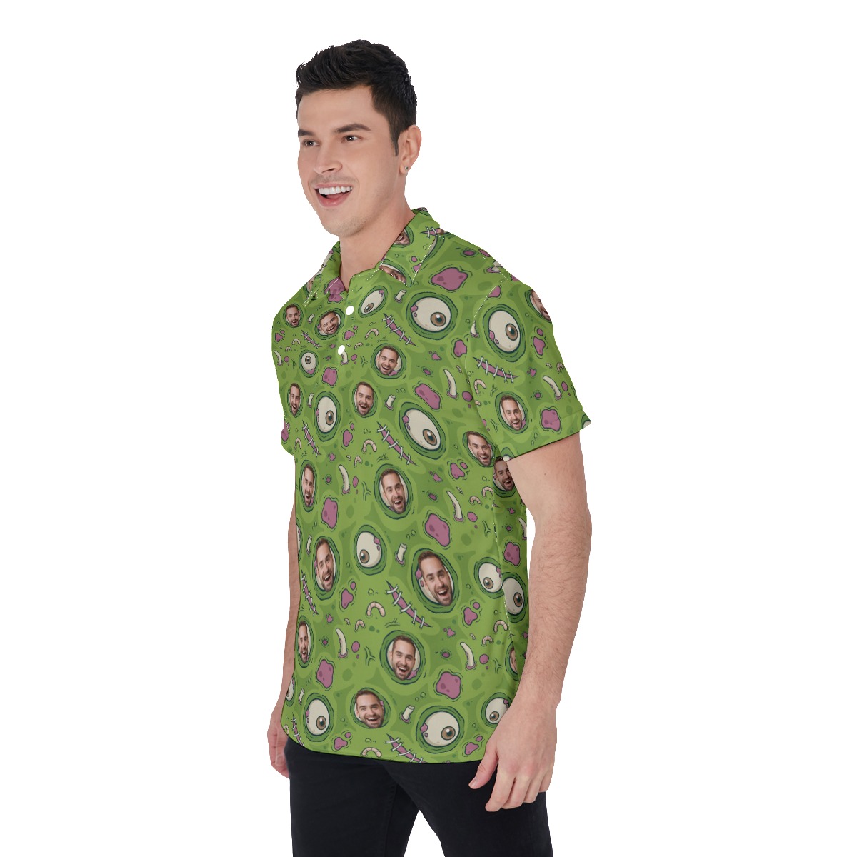 Funny Custom Face Creepy Zombie Skin Hawaiian Polo Shirt