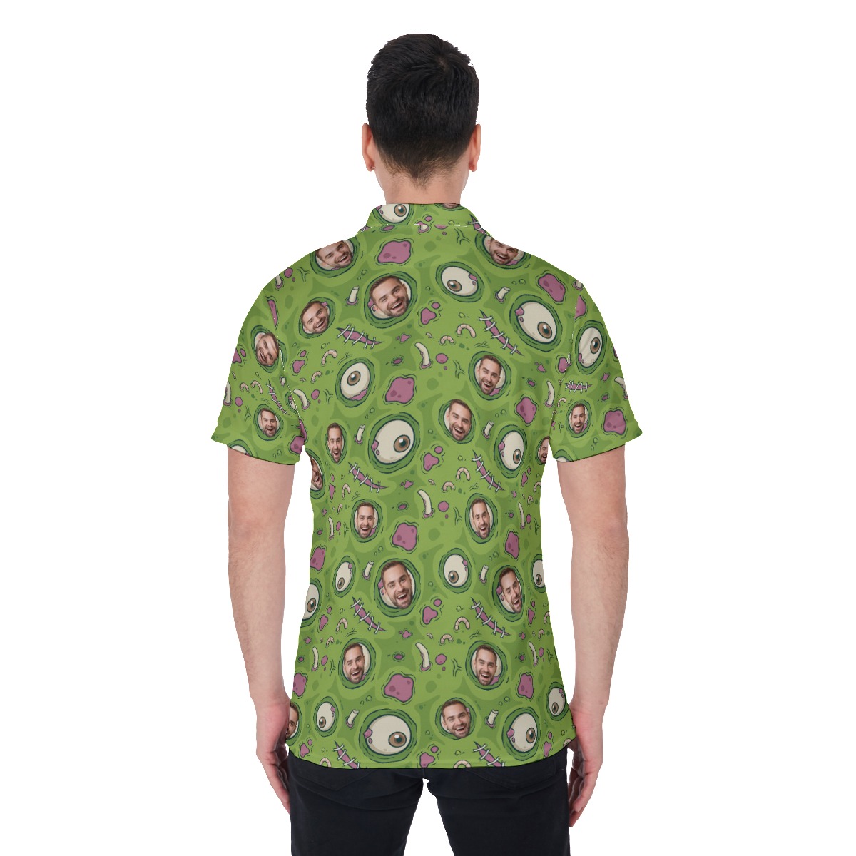 Funny Custom Face Creepy Zombie Skin Hawaiian Polo Shirt