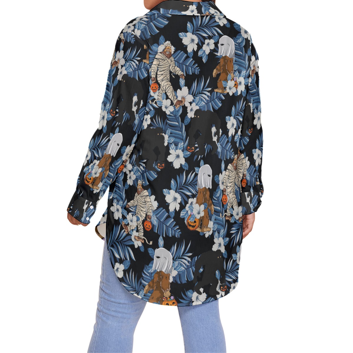Tropical Bigfoot Mummy Costume Hawaiian Plus Size Shirt For Women