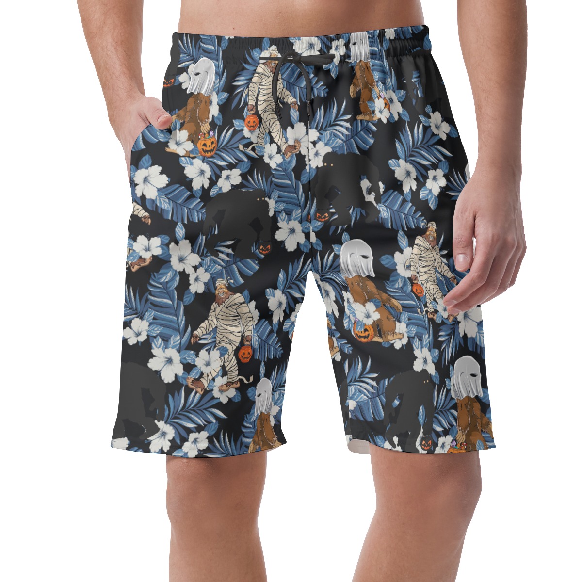 Funny Sasquatch Mummy Tropical Hawaiian Beach Shorts For Men - variant image 1