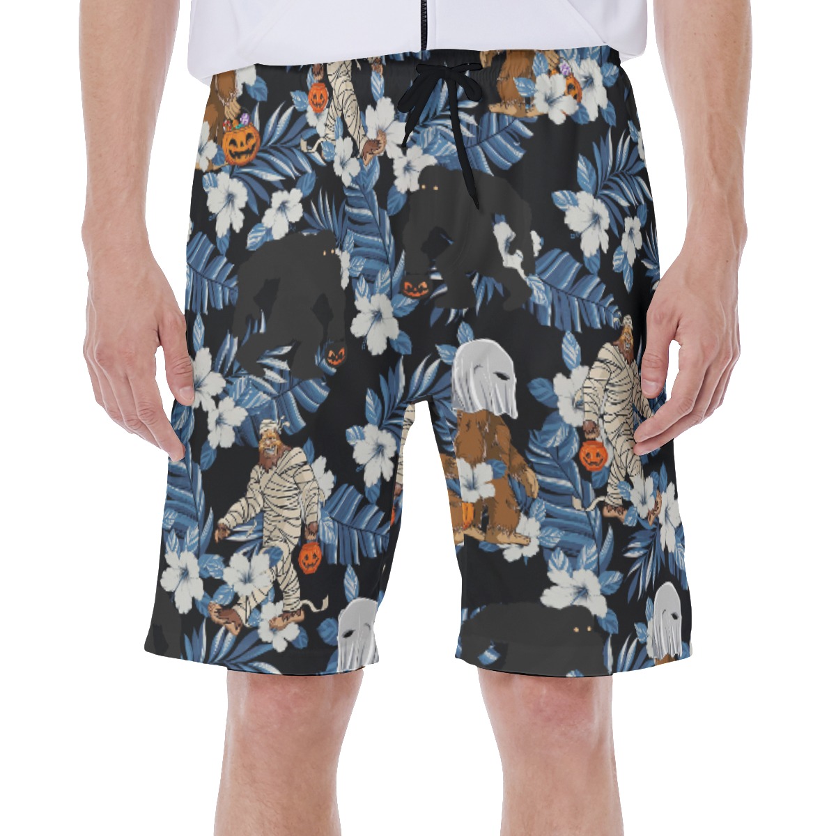 Sasquatch Mummy Costume Floral Hawaiian Swim Trunks For Men - variant image 1
