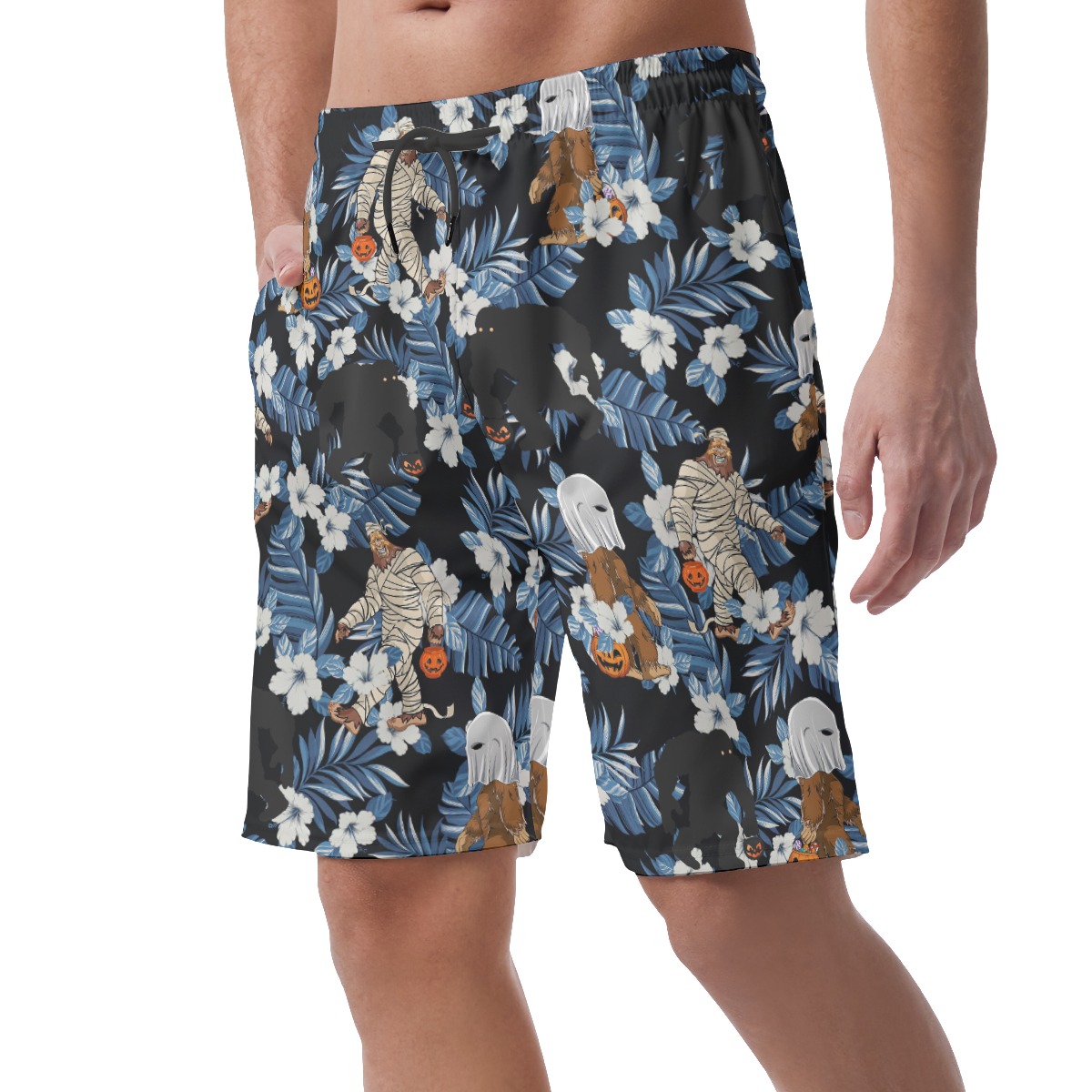 Funny Sasquatch Mummy Tropical Hawaiian Beach Shorts For Men
