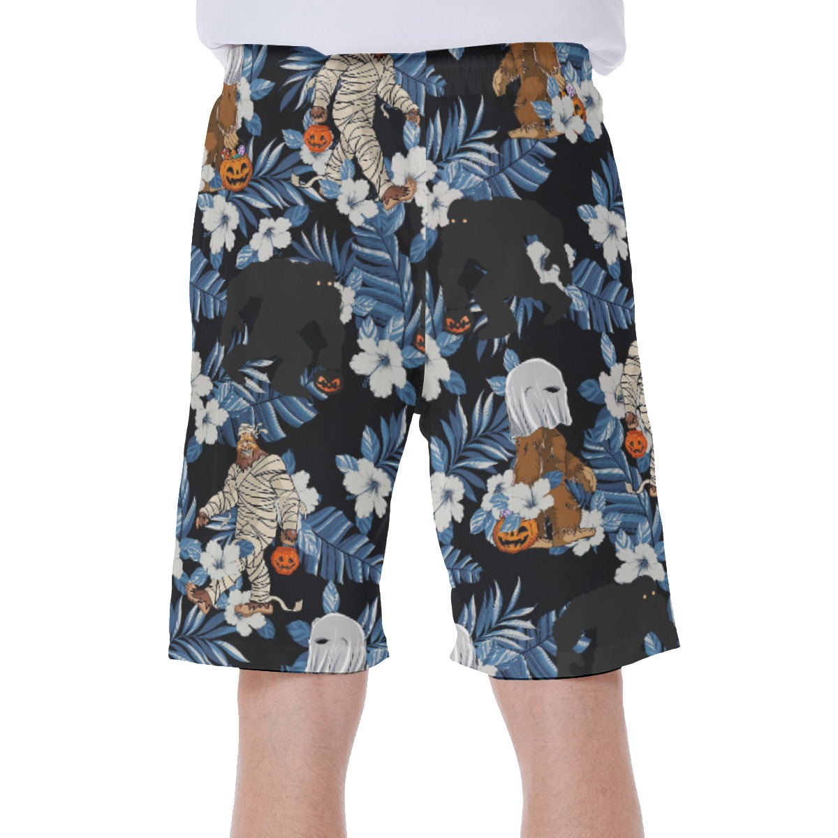 Sasquatch Mummy Costume Floral Hawaiian Swim Trunks For Men