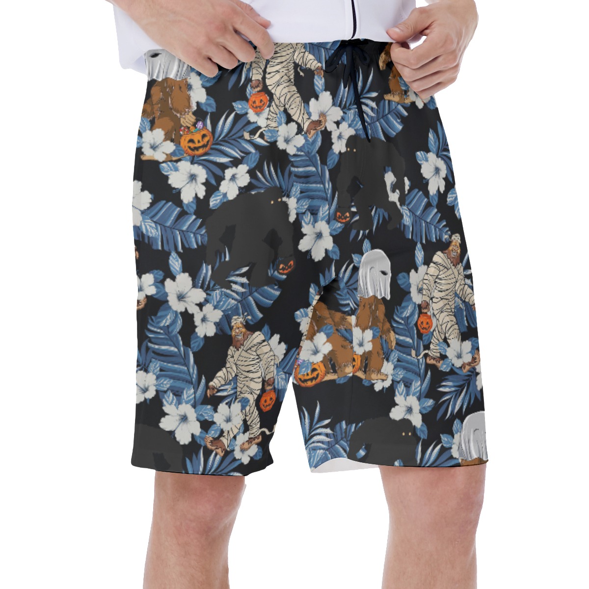 Sasquatch Mummy Costume Floral Hawaiian Swim Trunks For Men