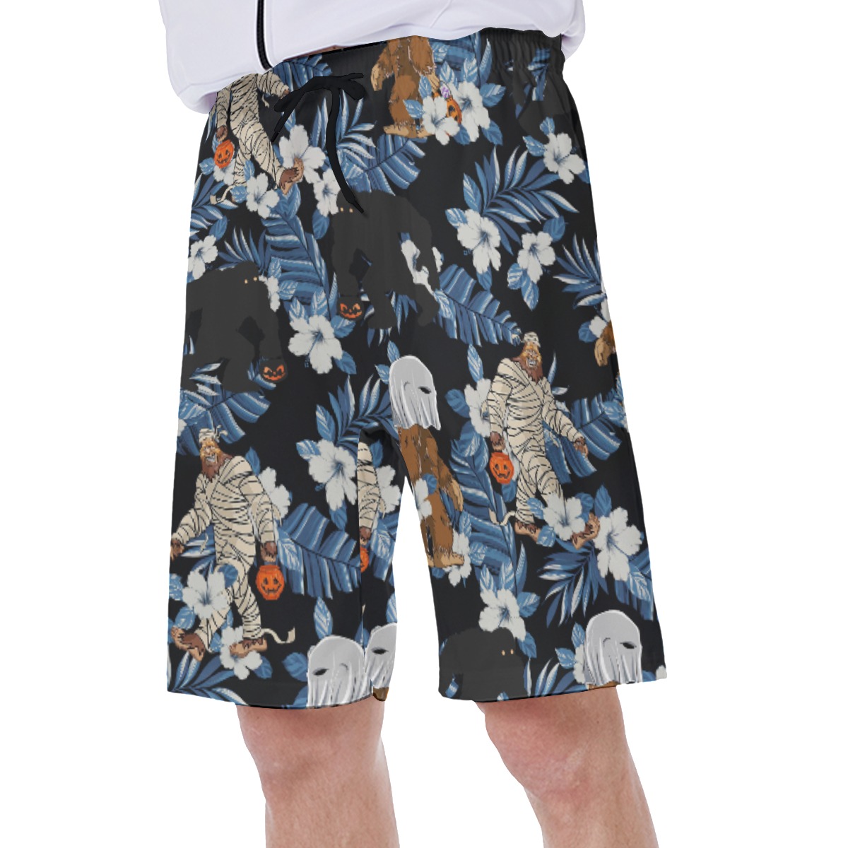 Sasquatch Mummy Costume Floral Hawaiian Swim Trunks For Men