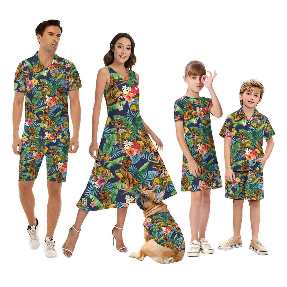 Funny Taco Dinosaur Tropical Family Matching Hawaiian Outfits - variant image 1