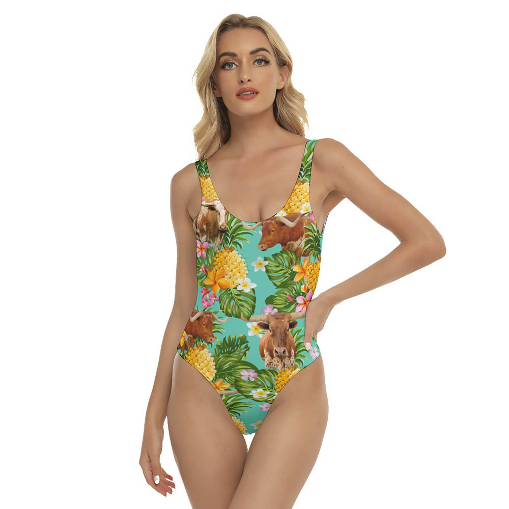 Tropical Pineapple Longhorn Cow Hawaiian Swimsuit For Summer - variant image 1