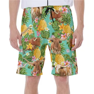 Tropical Pineapple Longhorn Texas Cow Hawaiian Swim Trunks For Men