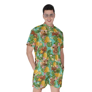Tropical Pineapple Texas Longhorn Cow Hawaiian Romper For Men