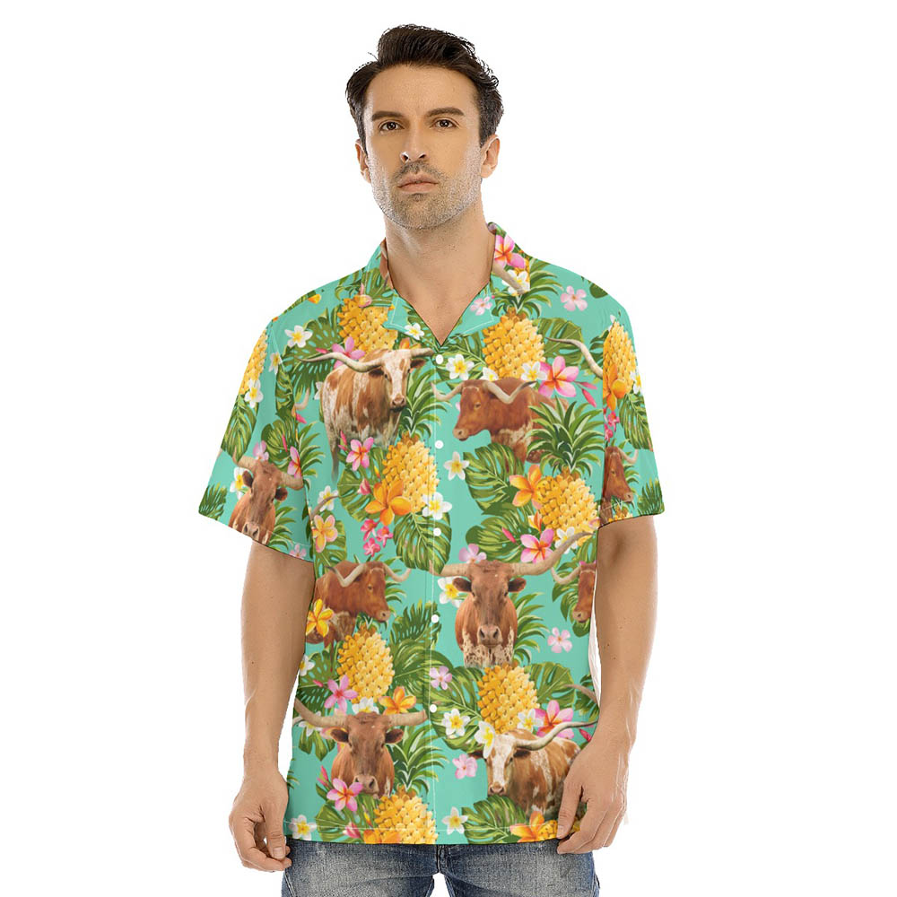 Tropical Pineapple Longhorn Cow Aloha Shirt - variant image 1