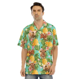 Tropical Pineapple Longhorn Cow Aloha Shirt