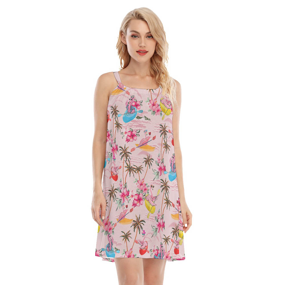 Tropical Hibiscus Flamingo Kayaking Hawaiian Cami Dress For Women - variant image 1