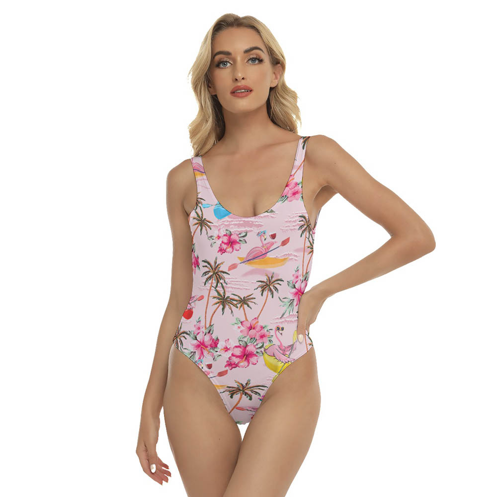 Tropical Hibiscus Kayaking Flamingo Pink Hawaiian Swimsuit For Women - variant image 1