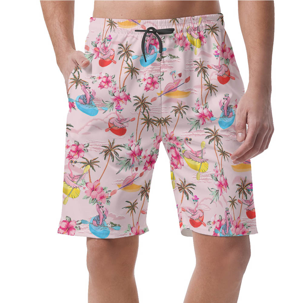 Tropical Hibiscus Flamingo Kayaking Hawaiian Beach Shorts For Men - variant image 1