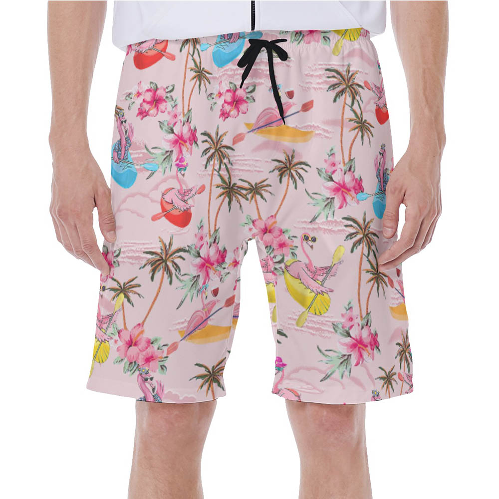 Funny Flamingo Kayaking  Tropical Hibiscus Pink Hawaiian Swimwear For Men - variant image 1