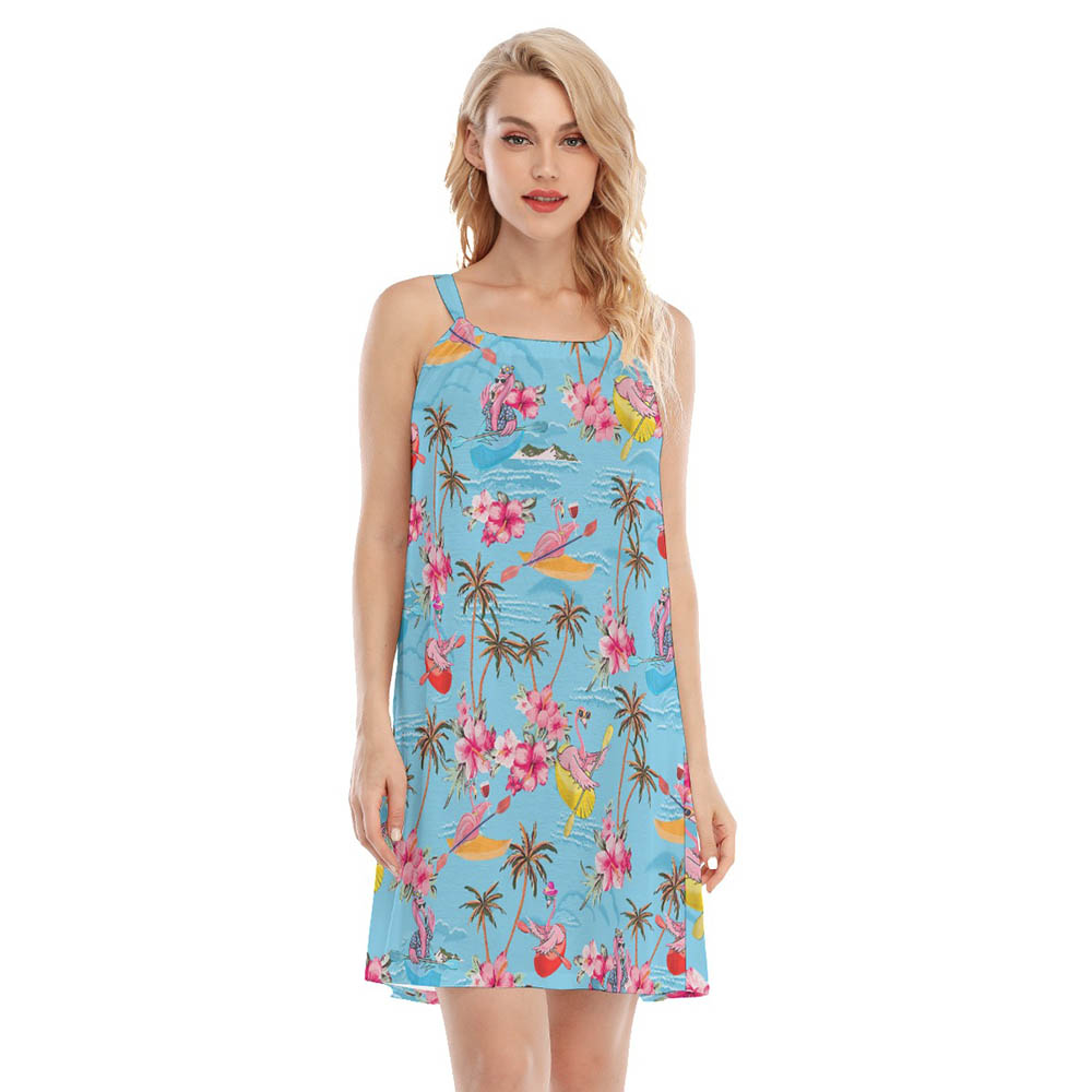 Tropical Flamingo Kayaking Hawaiian Cami Dress For Women - variant image 1