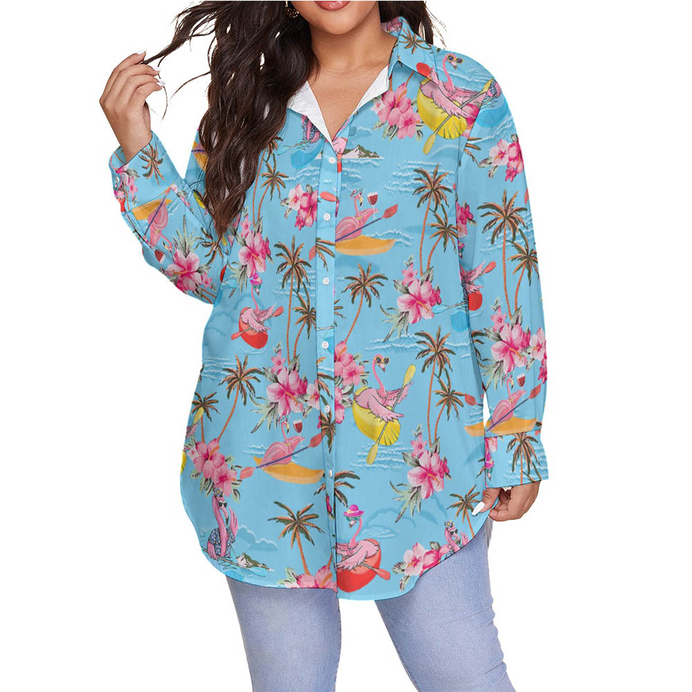 Tropical Kayaking Flamingo Hawaiian Blouse Shirt For Women - variant image 1