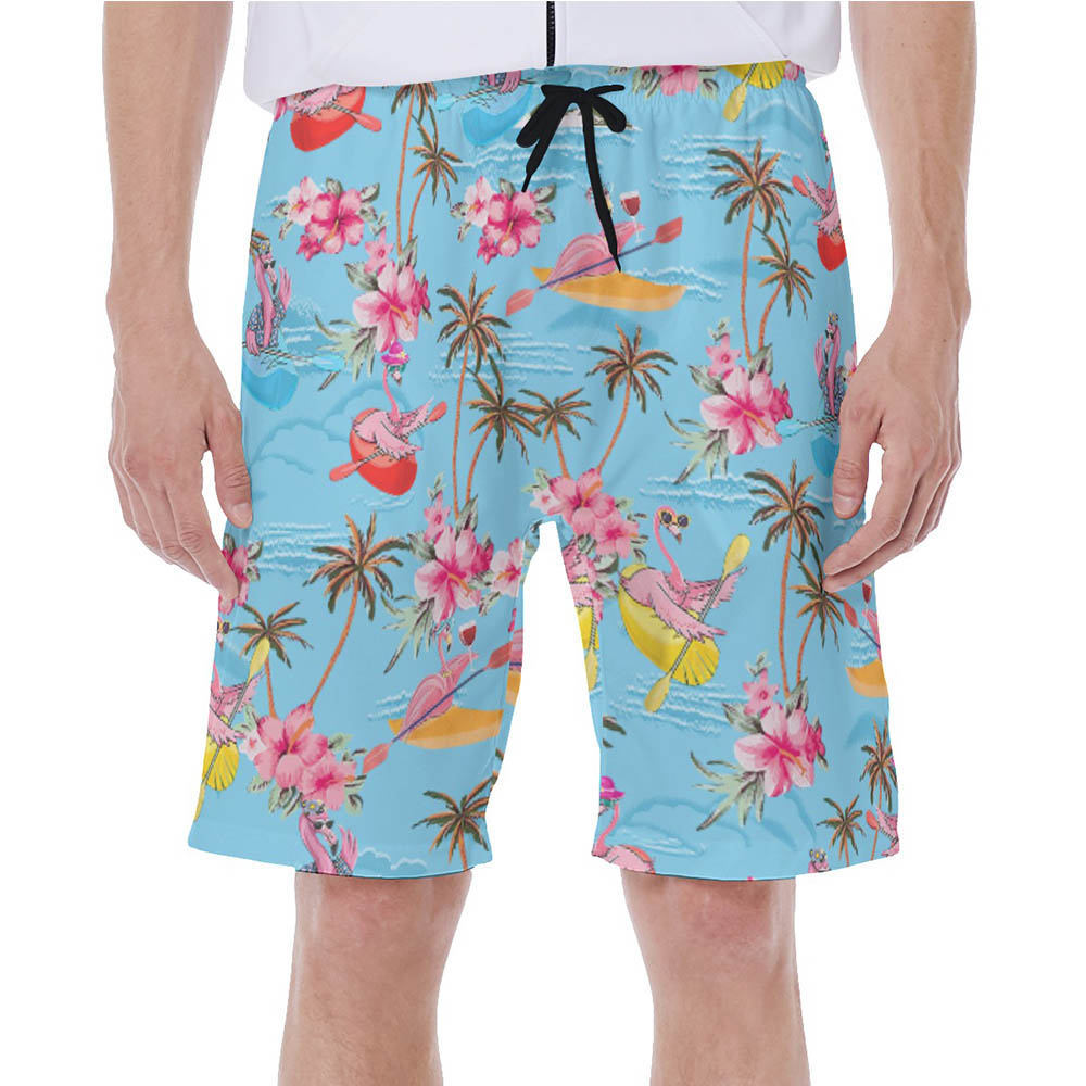 Funny Flamingo Kayaking Tropical Blue Hawaiian Swim Trunks For Men - variant image 1