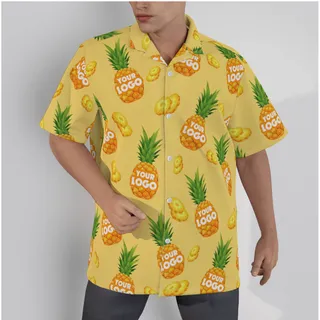 Yellow Pineapple Custom Logo Hawaiian Shirt