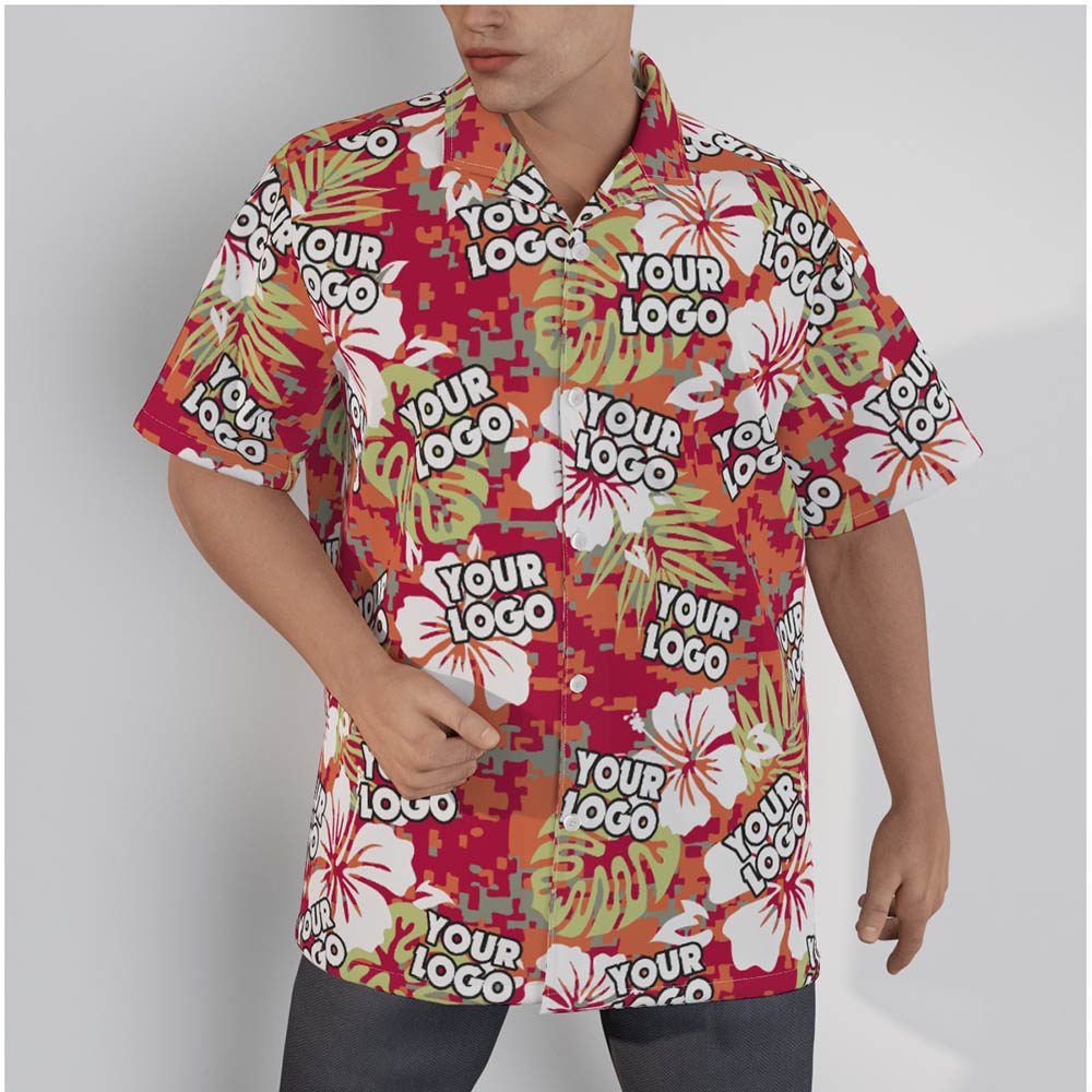 Camo Hibiscus Custom Logo Red Hawaiian Shirt - variant image 1