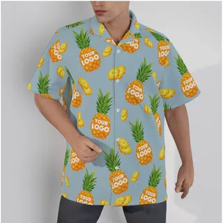 Funny Pineapple Blue Hawaiian Shirt With Custom Company Logo