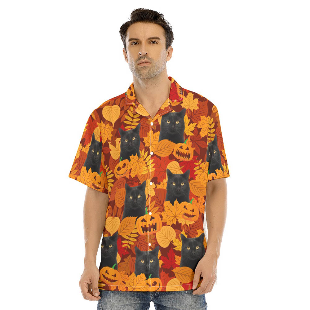 Black Cat Halloween Men's Hawaiian Shirt - variant image 1