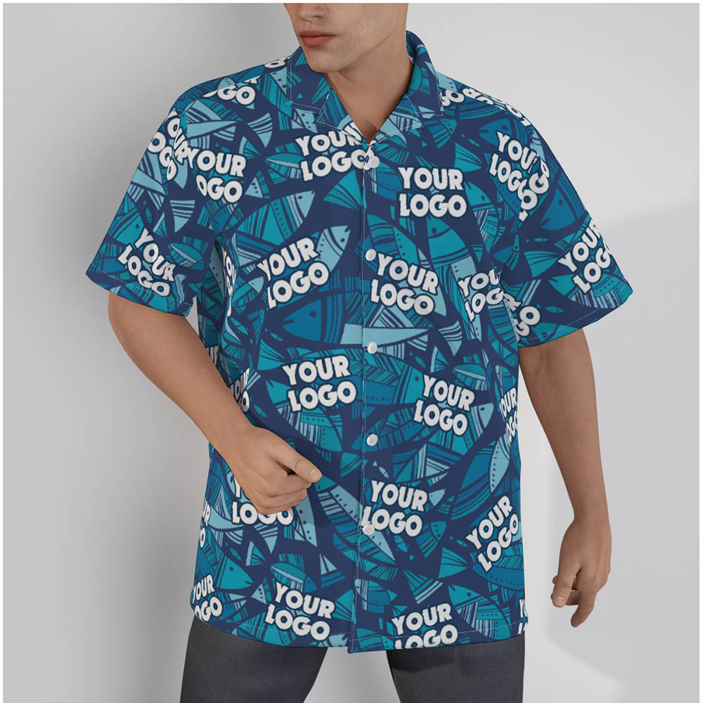 Custom Company Logo Blue Fish Hawaiian Shirt - variant image 1