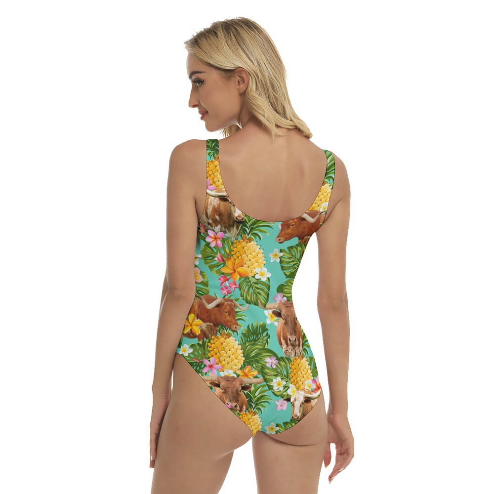 Tropical Pineapple Longhorn Cow Hawaiian Swimsuit For Summer